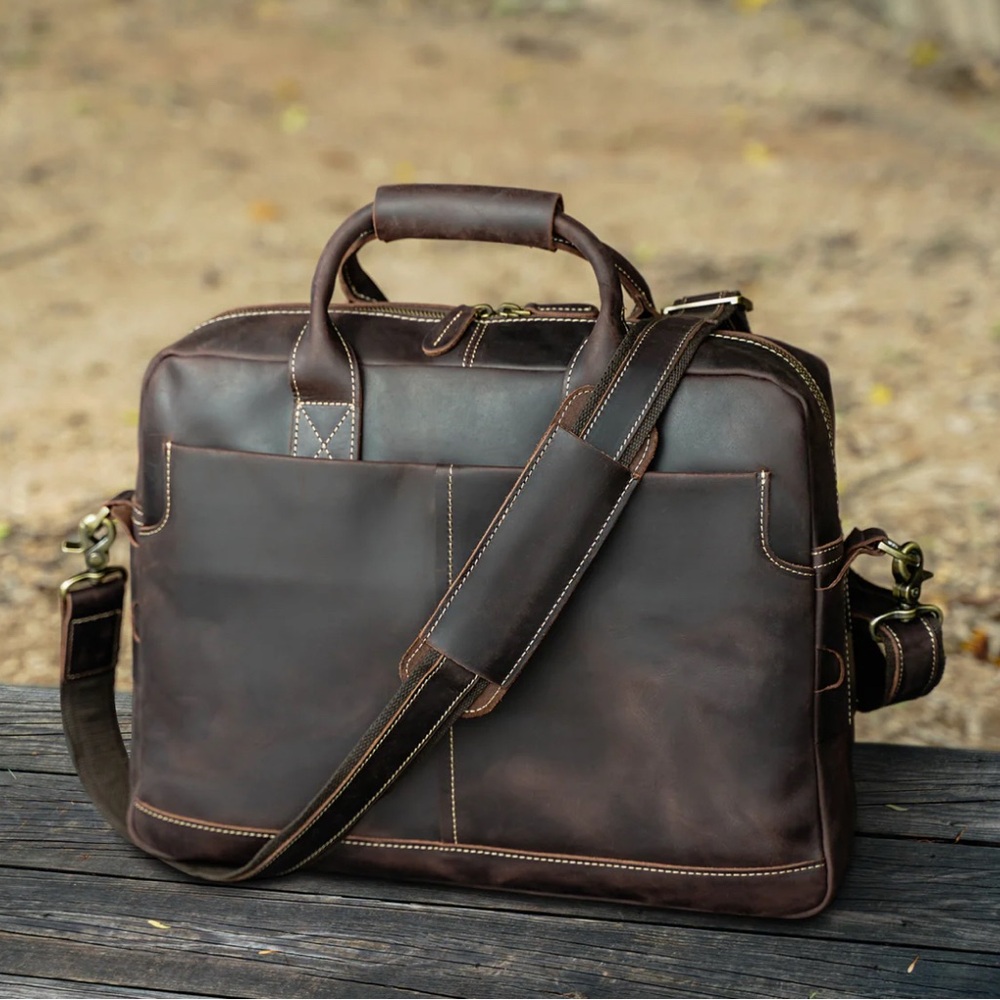 Polare Brown Leather Briefcase/Travel/Messenger Bag NWT